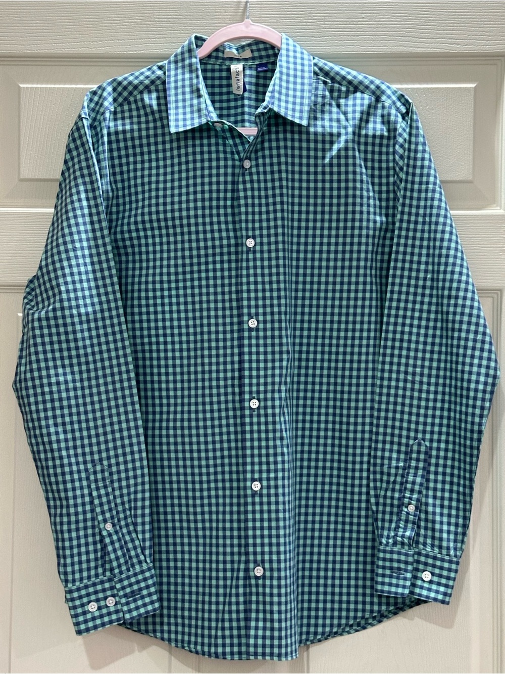 Classic Green & Teal Gingham Long-Sleeve Dress Shirt